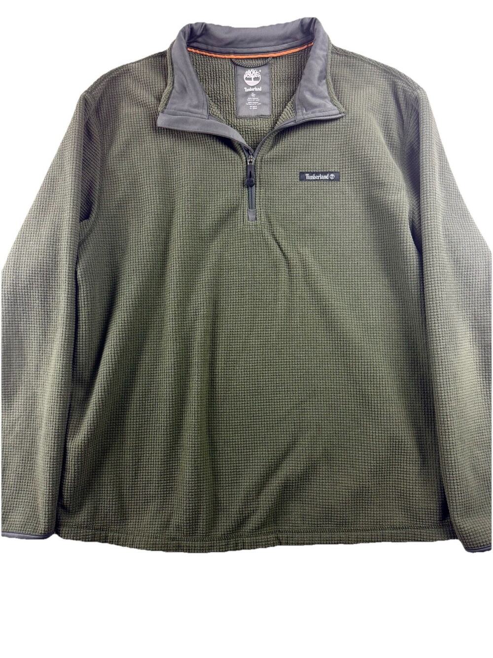 Timberland Men’s Quarter Zip Pullover Green Waffle Knit Polyester Size XL